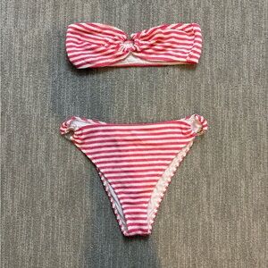 Pink and White Striped Bikini Set